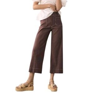 Anthropologie Maeve Pants Size 30 Colette Merlot Contrast Stitch Cropped Wide